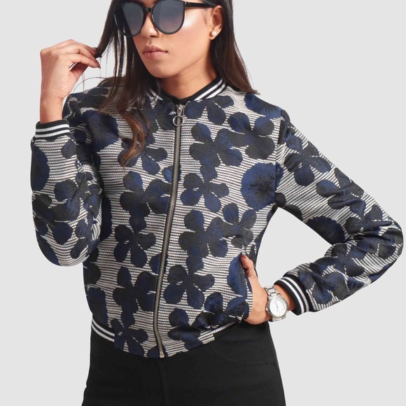 OLGYN Women’s Patterned Textured Bomber Jacket - Picture 2 of 4